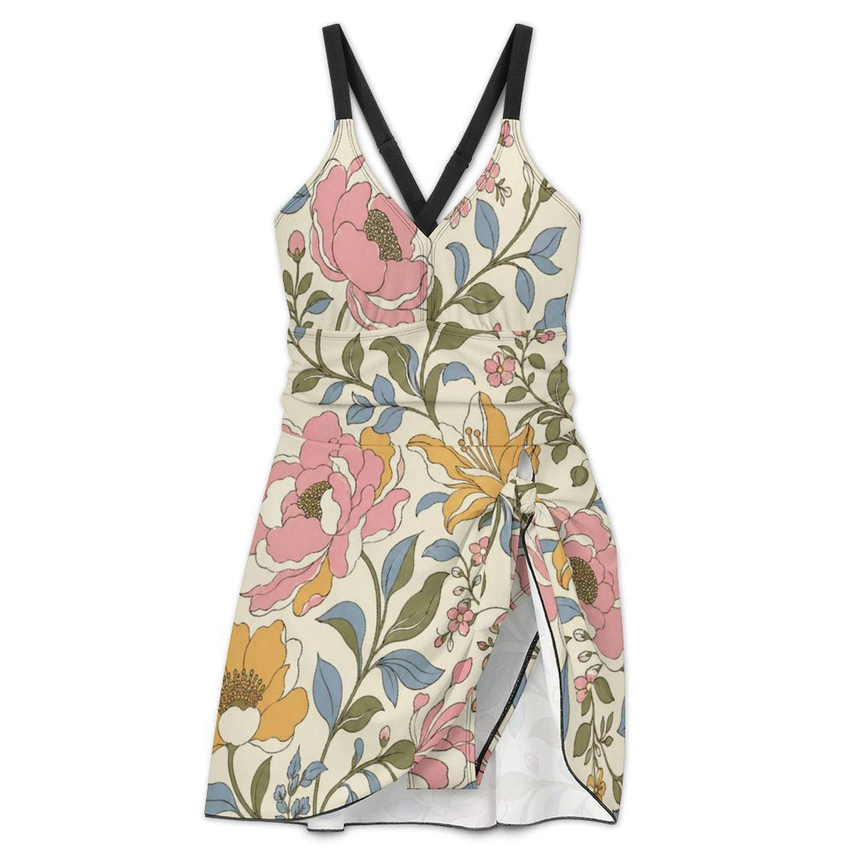 Retro Swim Dress, Integrated Bottoms & Adjustable Straps, Vintage-Inspired Modest One-Piece Romper, Florals