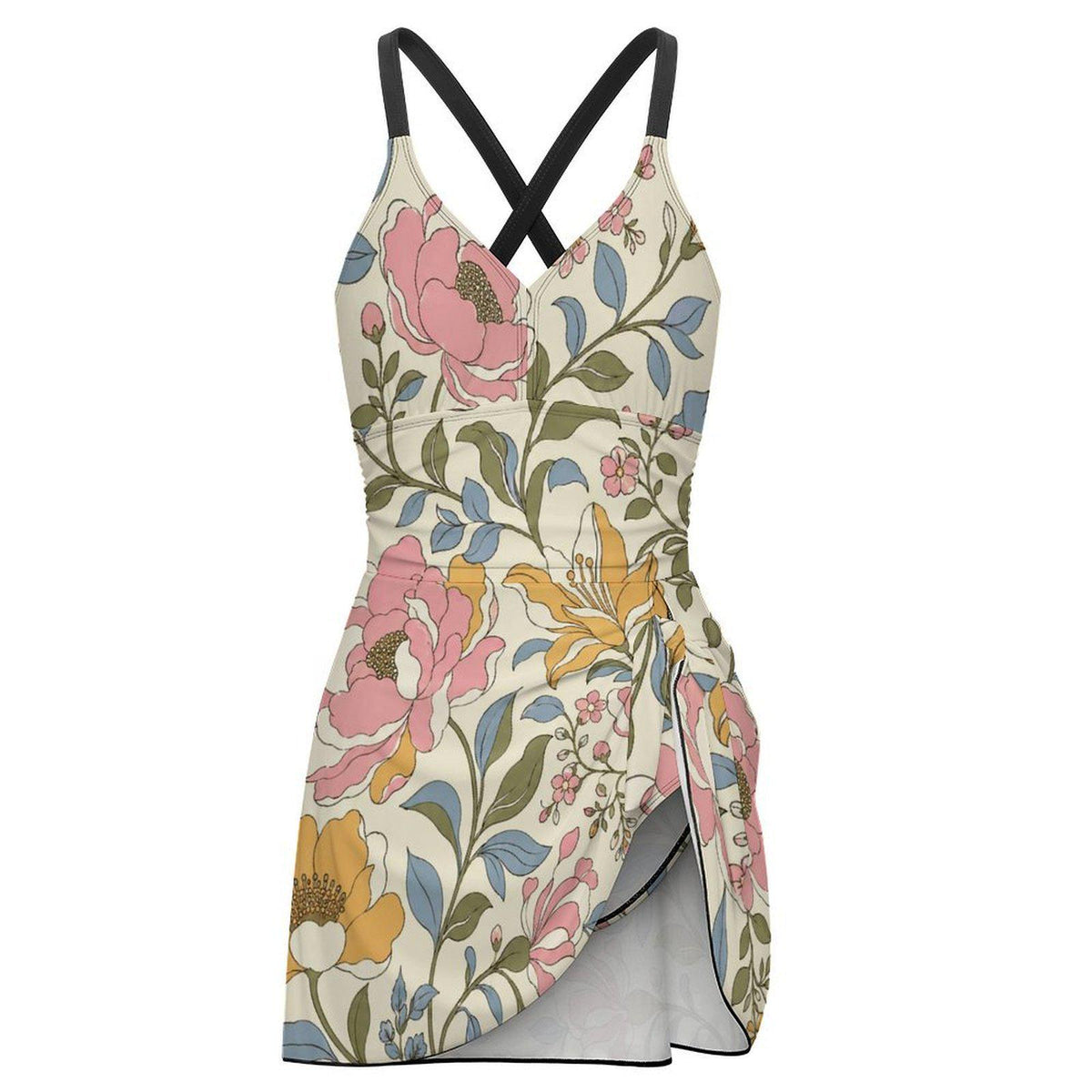 Retro Swim Dress, Integrated Bottoms & Adjustable Straps, Vintage-Inspired Modest One-Piece Romper, Florals