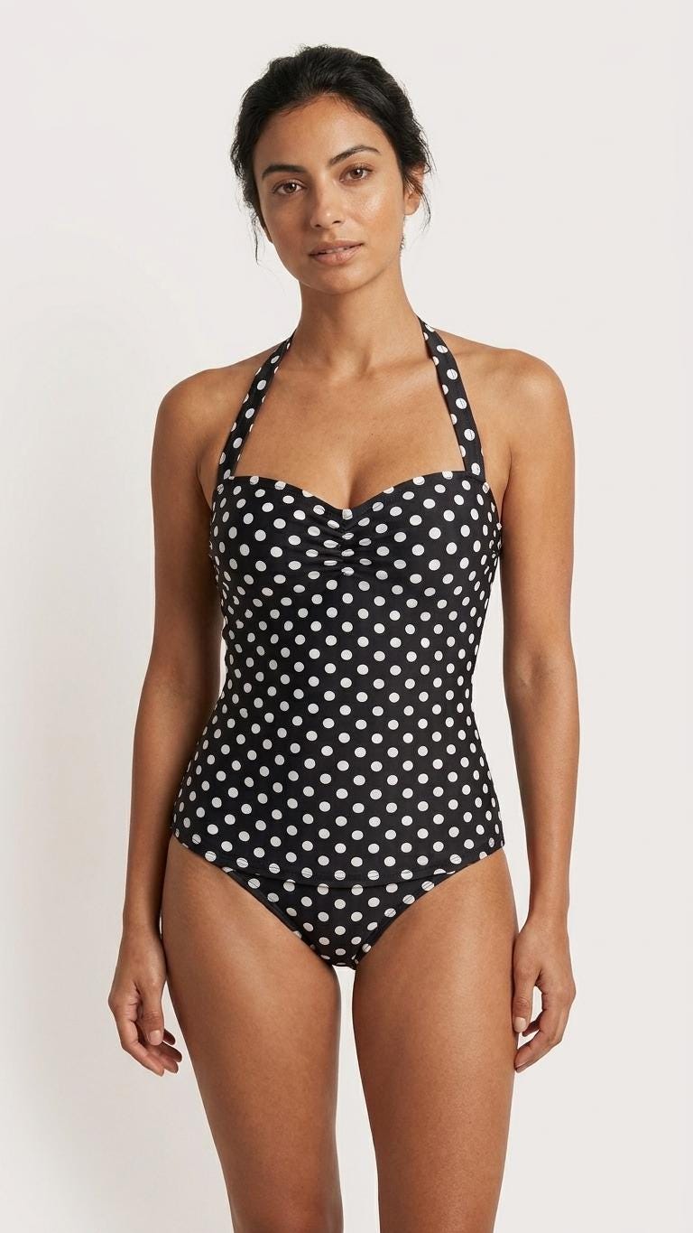Polka Dot Halterneck One-Piece Swimsuit, Retro 1950s Style