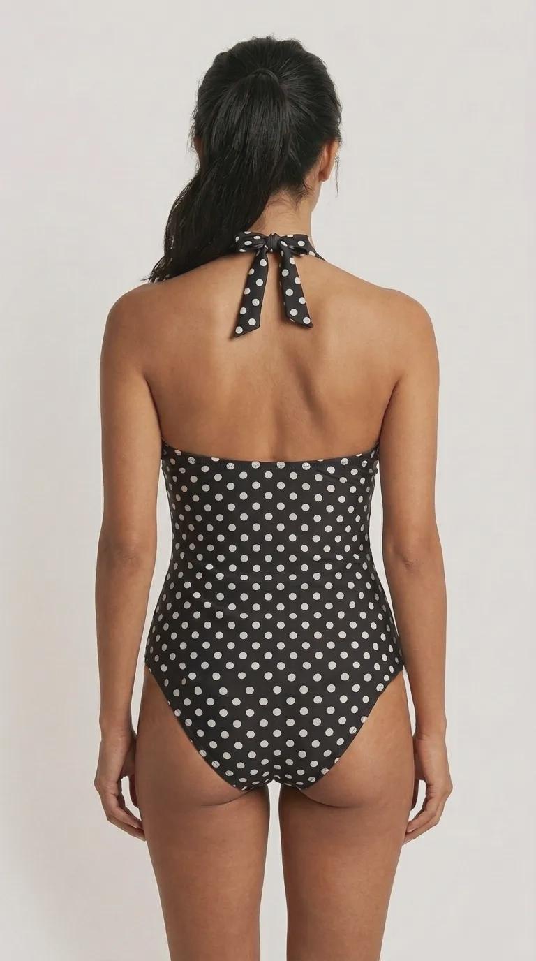Polka Dot Halterneck One-Piece Swimsuit, Retro 1950s Style