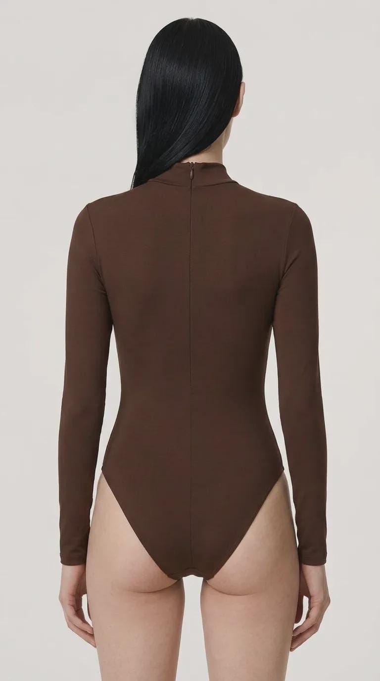 Long-Sleeve One-Piece Swimsuit in Chic Chocolate Brown, Back Zipper, Lightweight, Soft Chest Pads