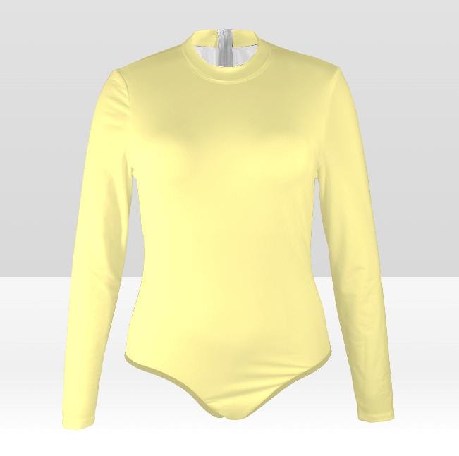 Long-Sleeve One-Piece Swimsuit - Back-Zipper - Lightweight & Sheer - Soft Chest-Pads - Vanilla