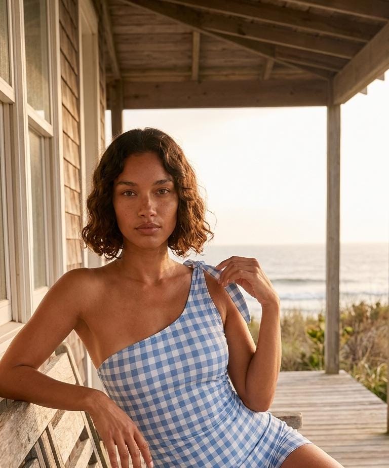 Retro One-Shoulder Tankini Set with Swim Skirt & Built-In Shorts | Vintage-Inspired Two-Piece Swimsuit | Blue Gingham