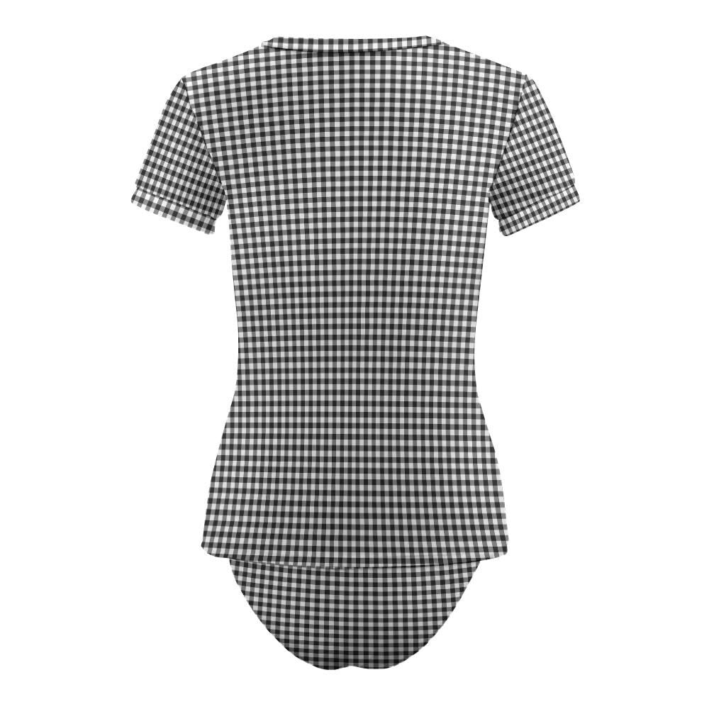 Chic Minimalist Tankini – Stylish Short-Sleeve Rash-Guard Swim-Top & Briefs Swimsuit | Black Gingham