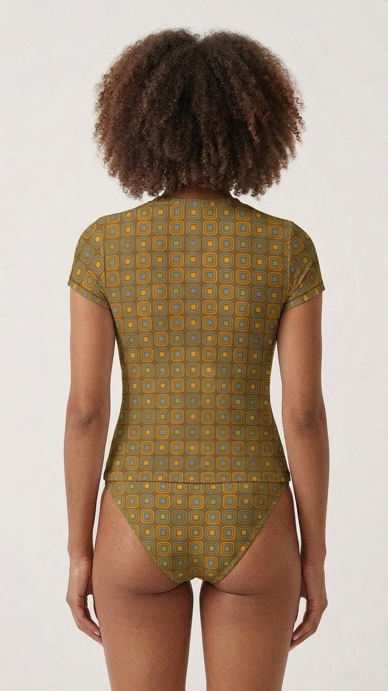 Chic Minimalist Tankini – Stylish Short Sleeve Rash-Guard Swim-Top & Briefs Swimsuit | Retro Mod Blobs