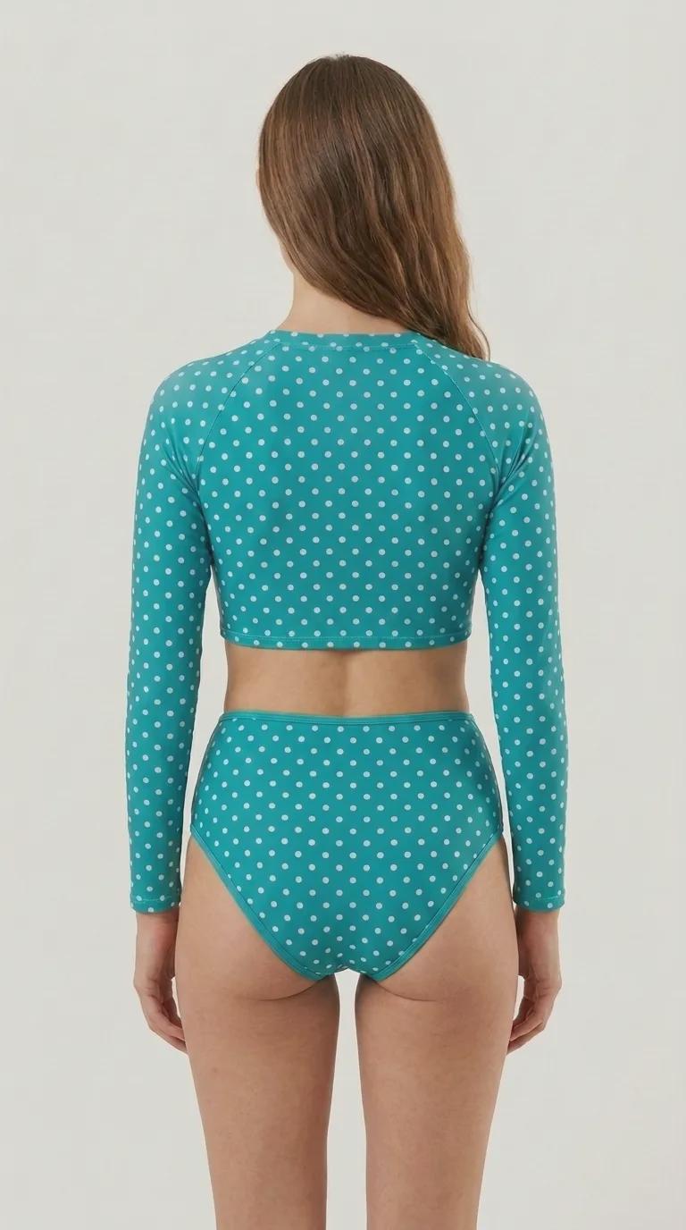 Polka Dot High Waist Bikini | Retro Turquoise Long Sleeve Swimsuit
