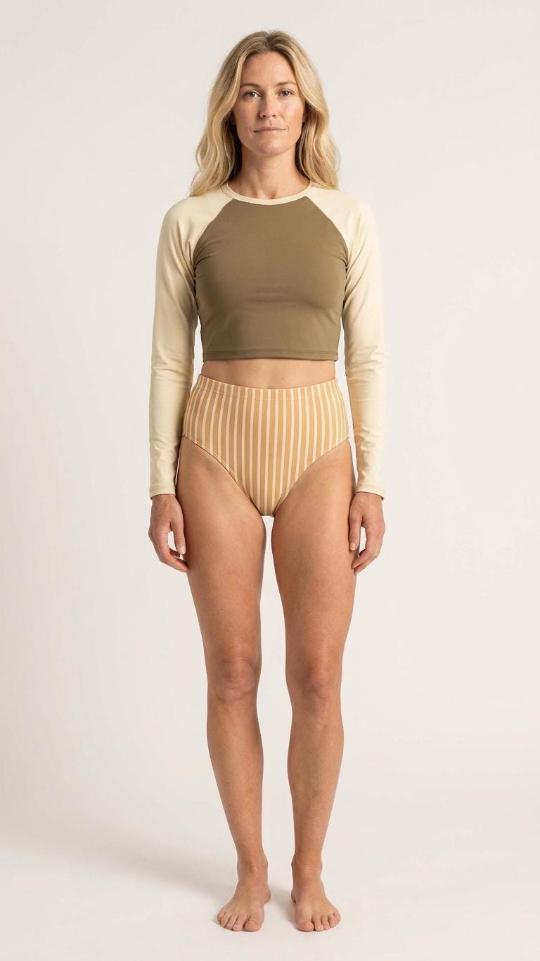 Long Sleeve Crop Top Bikini Set, Sporty High-Waist Retro Swimsuit