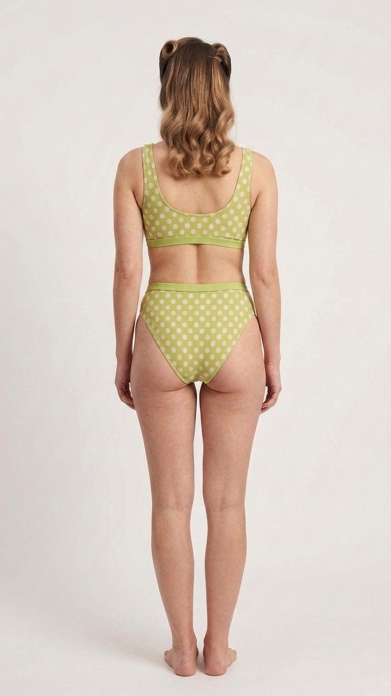 Green & Pink Polka Dot Sporty Classic Bikini – High-Waist High-Leg Swimsuit, Scoop-Neck Crop-Top