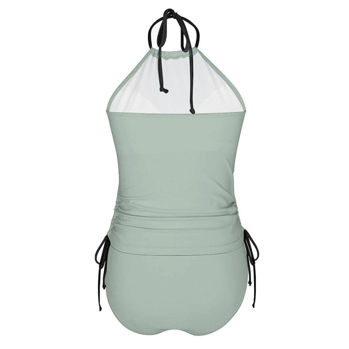 Stylish Halterneck Tankini – Sage Blue Two-Piece Swimsuit with Side Drawstrings, Flattering & Comfortable