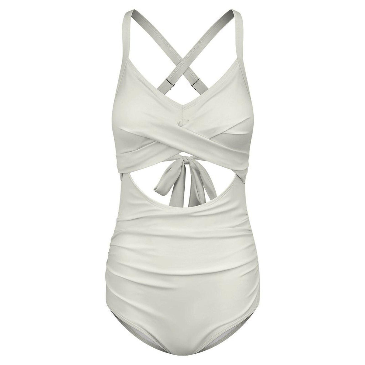 Off-White Cut-Out One-Piece Swimsuit, Lace-Up Back & Ruching
