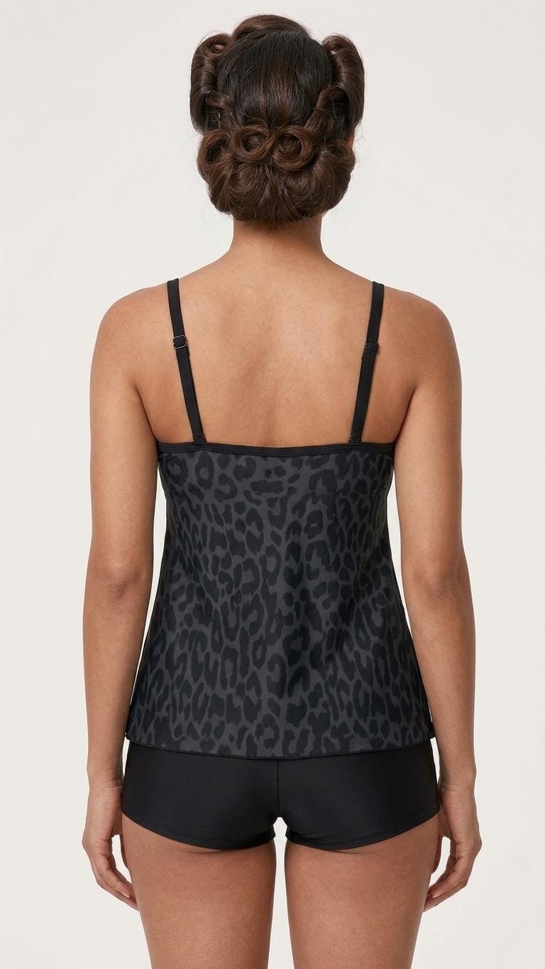 Black Leopard Print Tankini – Active Swimsuit with Boyshorts