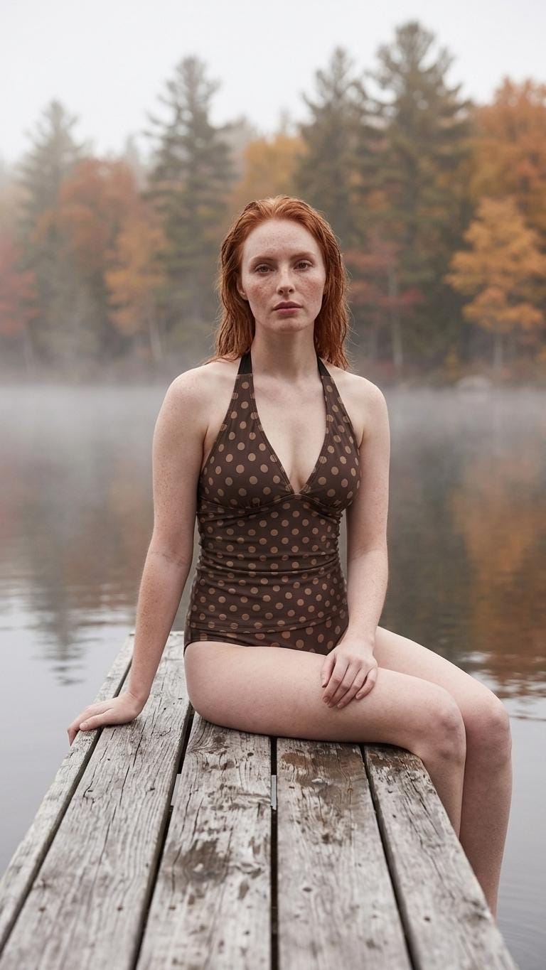 Retro Chic Classic Active Split Surf Tankini Swimsuit - Brown and Beige Polka-Dot