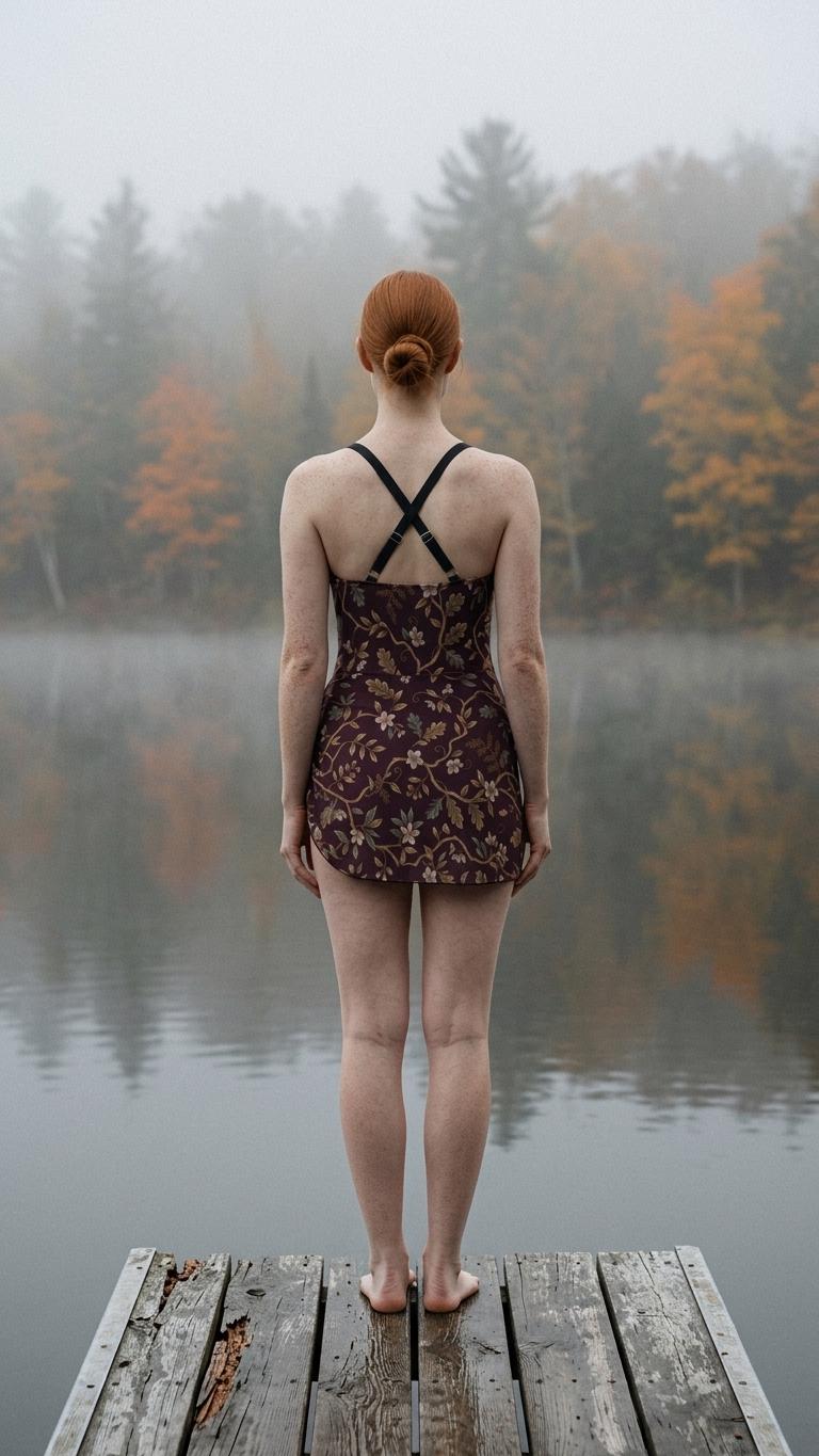 Retro Swim Dress, Integrated Bottoms & Adjustable Straps, Modest One-Piece Romper, Brown Vintage Florals