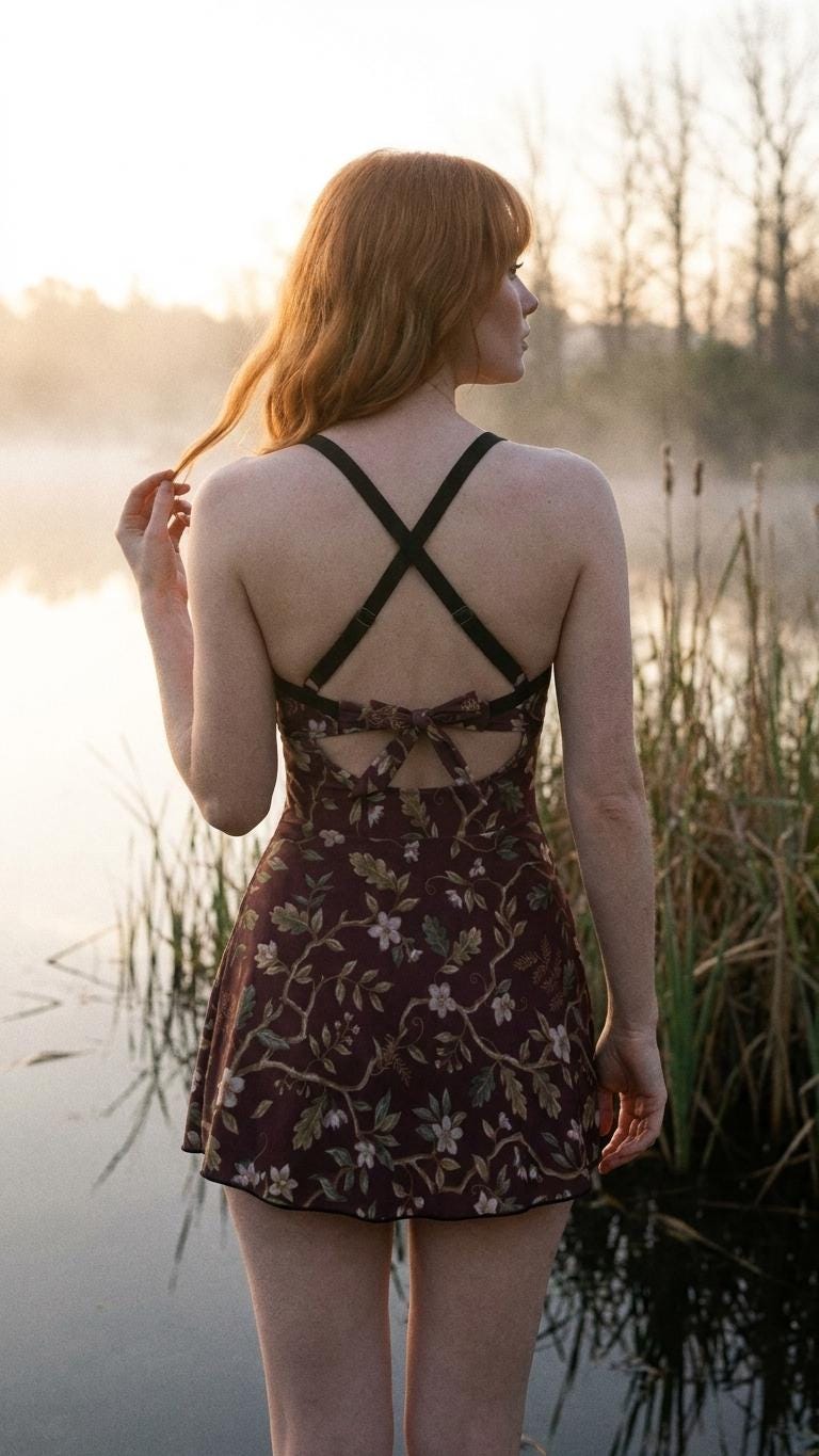 Skirted One-Piece Swimsuit with Cut-Out Detail | Integrated Bottoms | Brown Vintage Florals