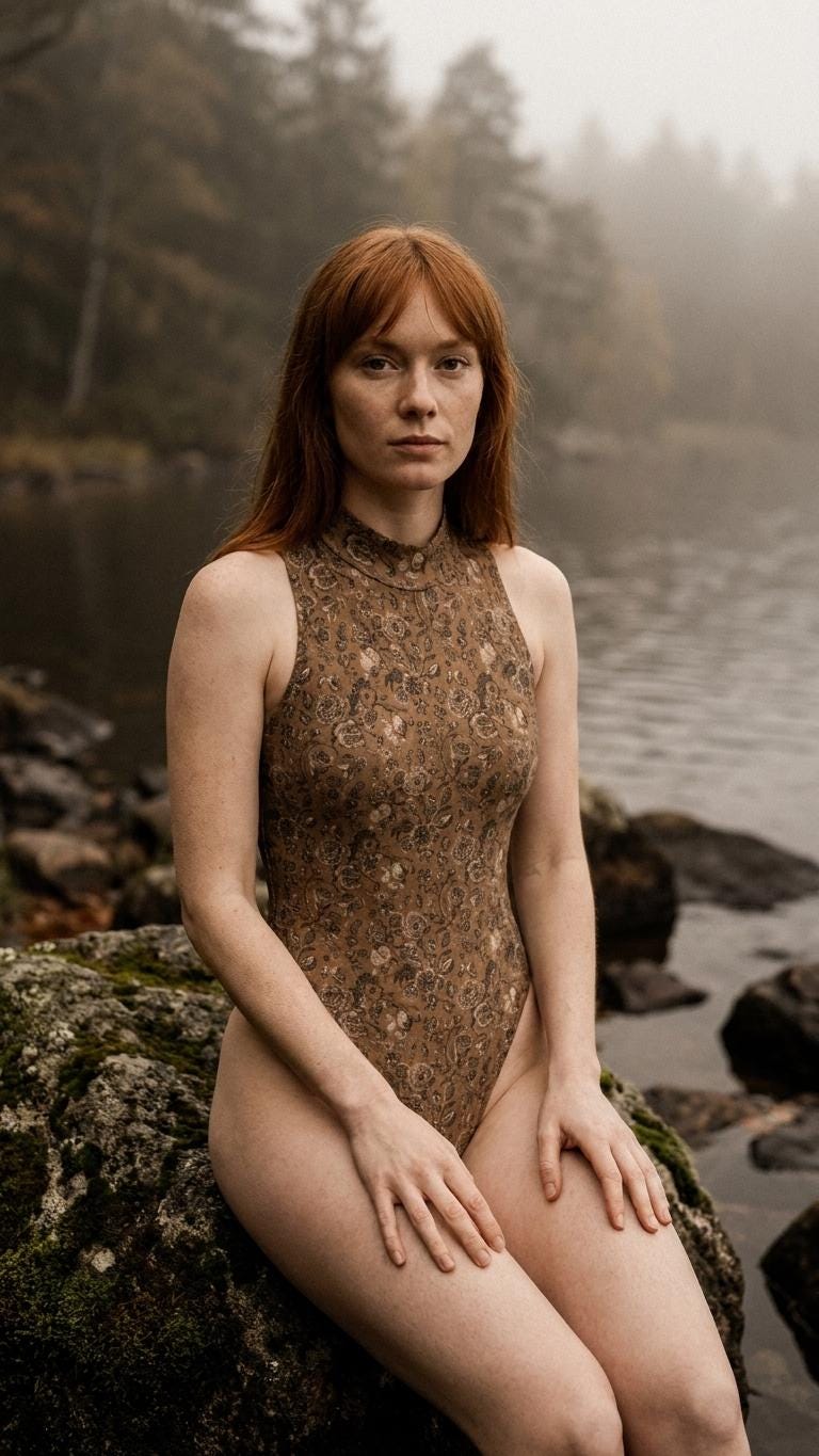 Brown Botanical High Neck Swimsuit, Pre-Raphaelite Autumn Floral One Piece Swimwear