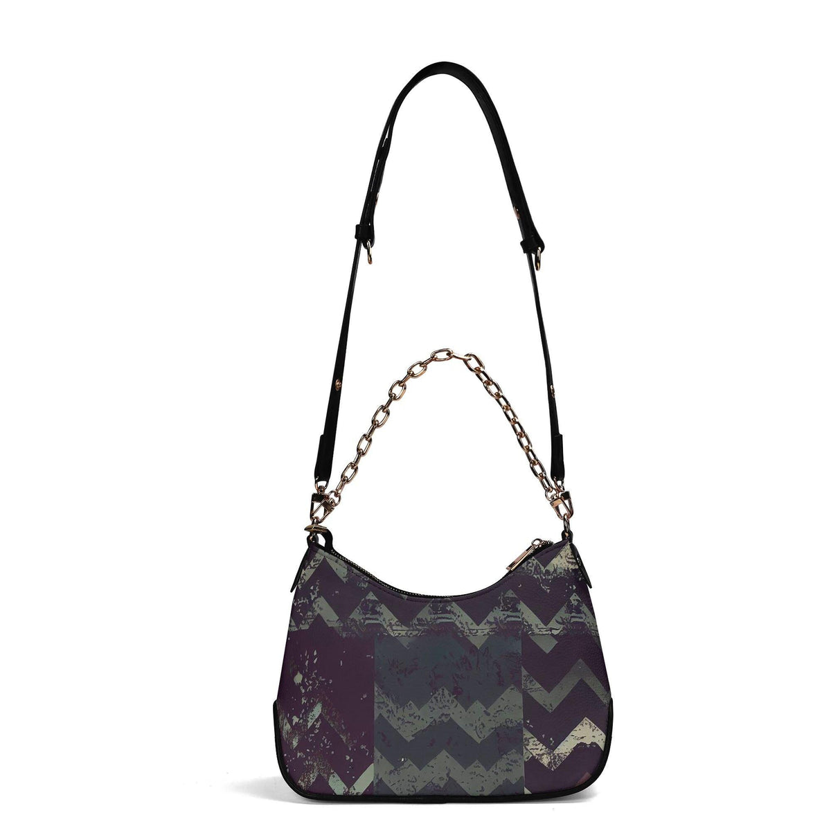 Grunge Houndstooth Printed Shoulder Bag, Vegan Leather Handbag with Chain