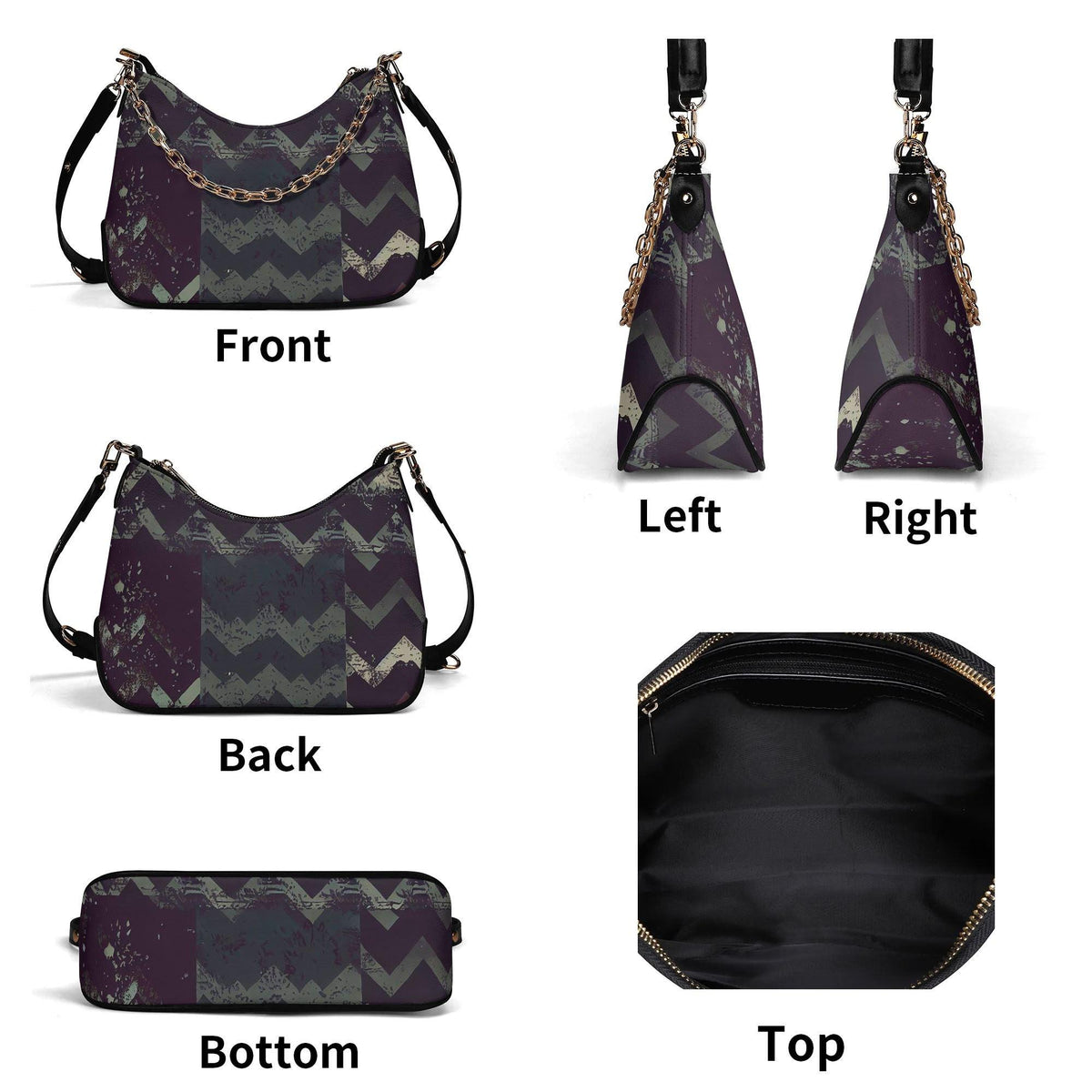 Grunge Houndstooth Printed Shoulder Bag, Vegan Leather Handbag with Chain