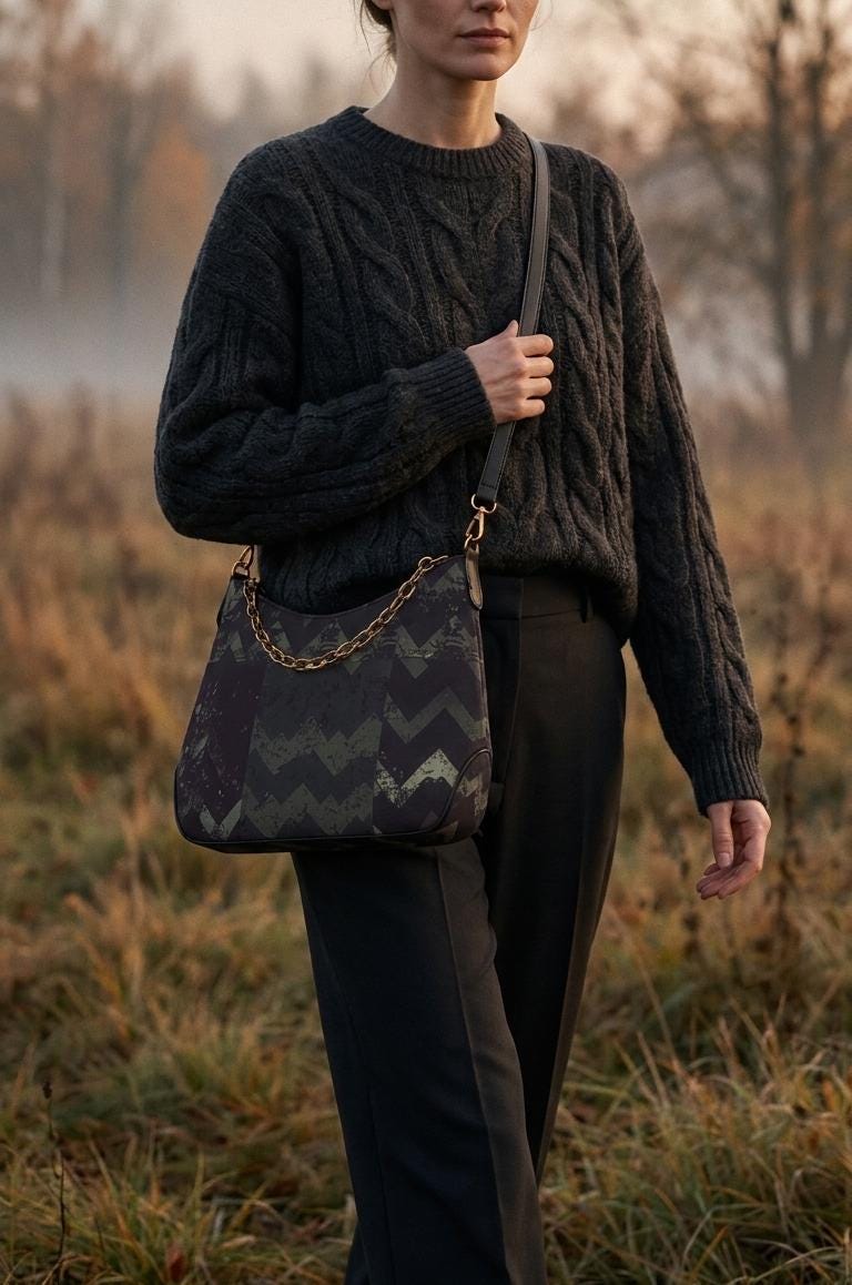 Grunge Houndstooth Printed Shoulder Bag, Vegan Leather Handbag with Chain