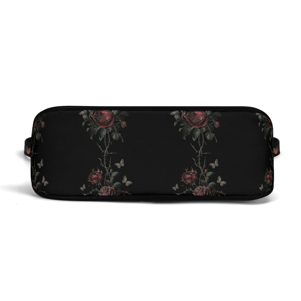 Grunge Goth Rose Vines & Moths Print Shoulder Bag, Vegan Leather Handbag with Chain