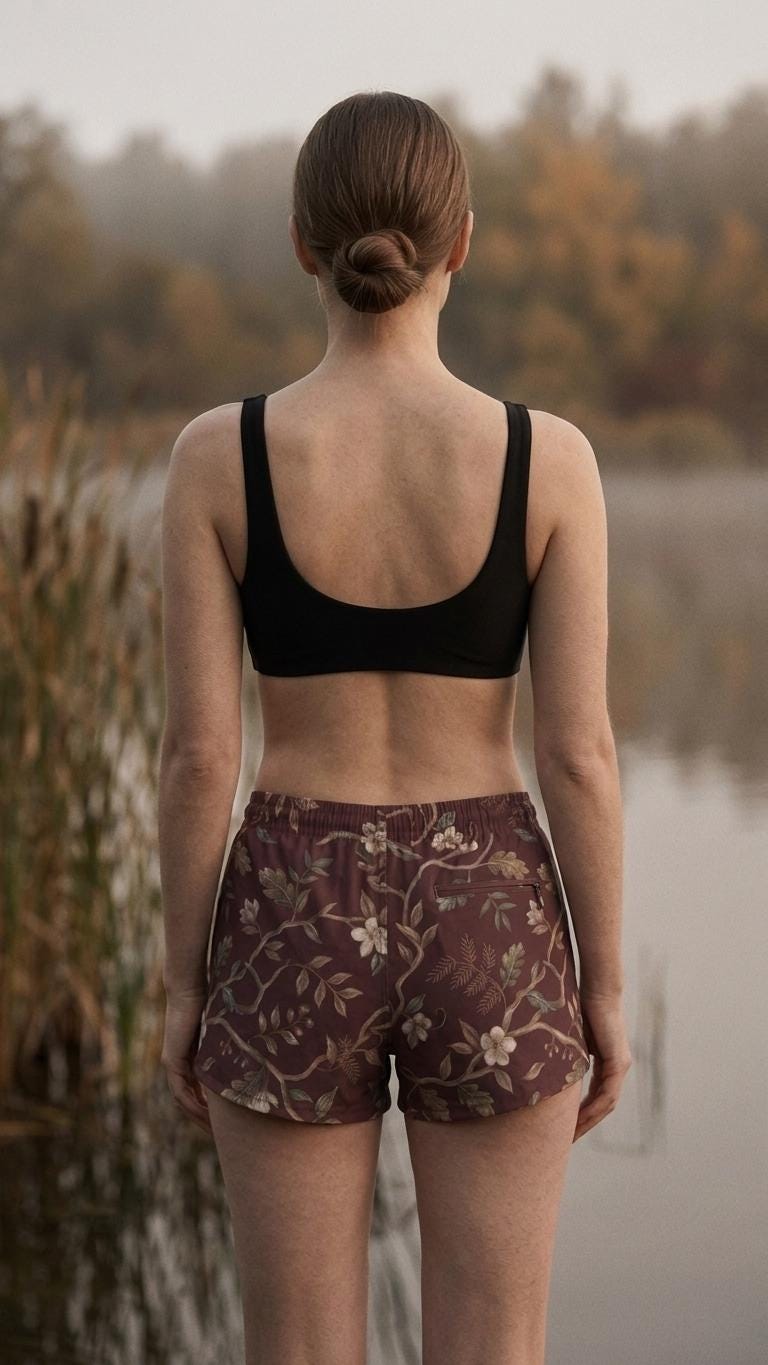 Lightweight Women’s Swim Board Shorts, Drawstring Beach-Shorts with Pockets | Brown Vintage Florals - Shorts Only
