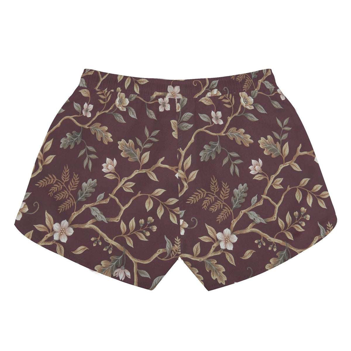 Lightweight Women’s Swim Board Shorts, Drawstring Beach-Shorts with Pockets | Brown Vintage Florals - Shorts Only