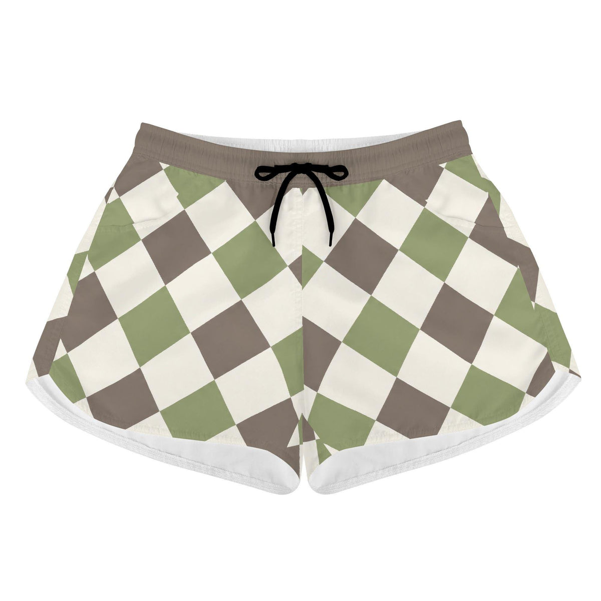Lightweight Women’s Swim Board Shorts, Drawstring Beach-Shorts with Pockets | Retro Harlequin - Shorts Only
