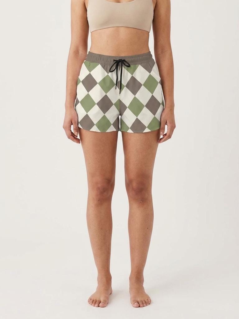 Lightweight Women’s Swim Board Shorts, Drawstring Beach-Shorts with Pockets | Retro Harlequin - Shorts Only