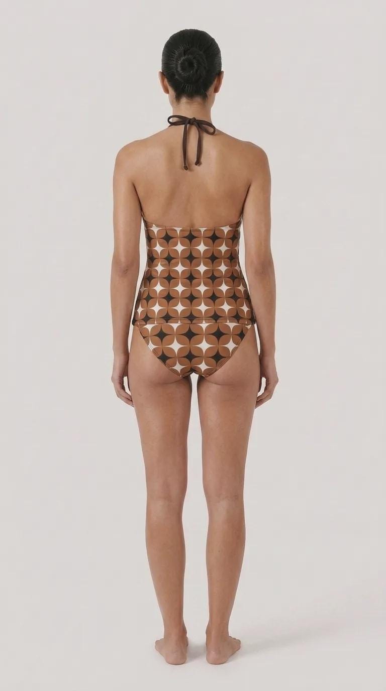 Brown Mod-Style Halter Tankini | V-Neck Split Two-Piece Halter Retro Chic Swimsuit