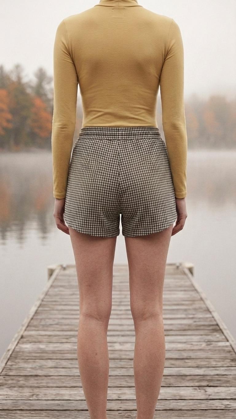 Lightweight Women’s Swim Board Shorts, Drawstring Beach-Shorts with Pockets | Retro Gingham - Shorts Only