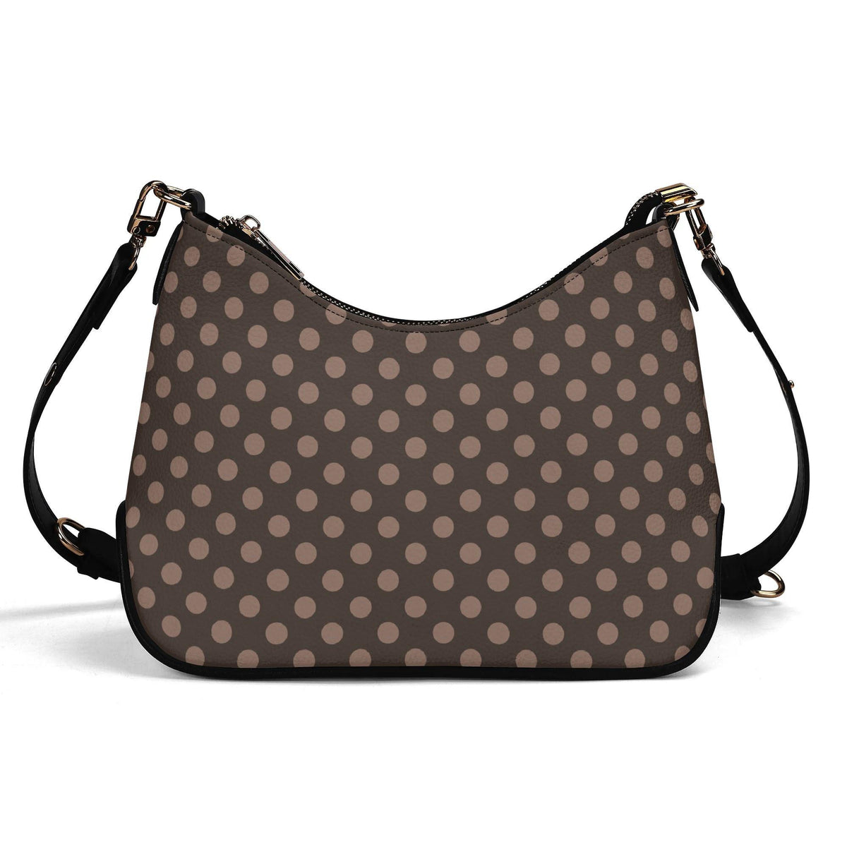 Retro Brown Polka Dot Printed Shoulder Bag, Rustic Boho Vegan Leather Handbag with Chain