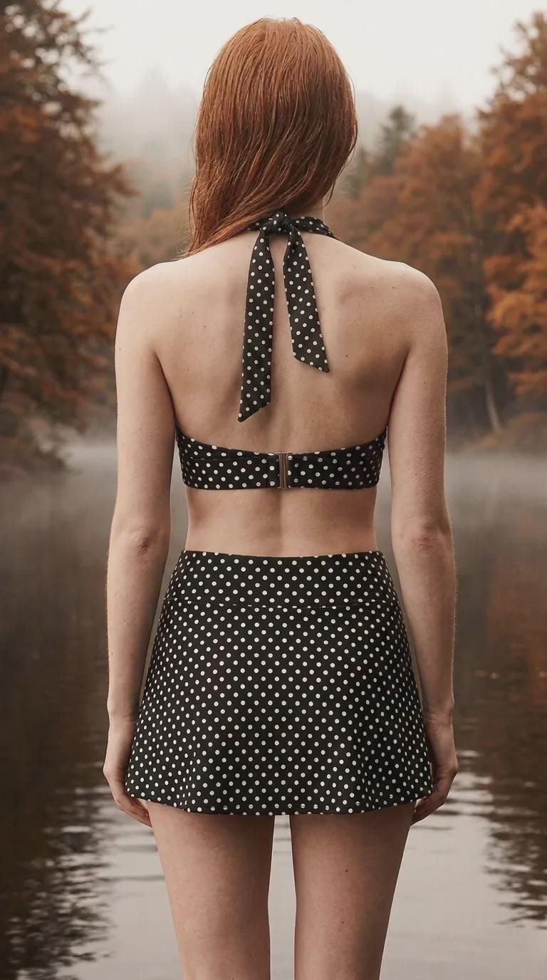 Black Polka Dot Retro Halter Tankini Skort Swim Set with Integrated Bottoms
