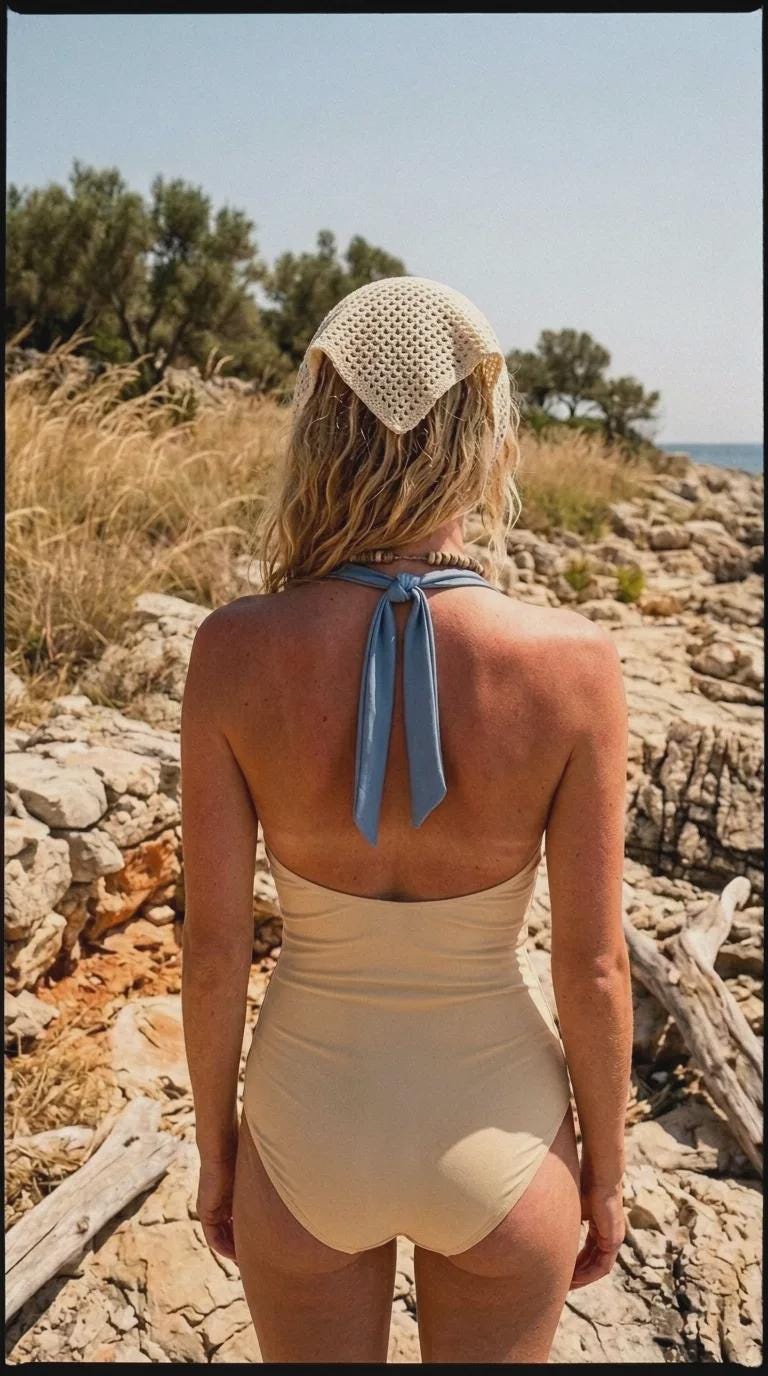 Retro Buttermilk & Blue Sweetheart One-Piece Swimsuit, 50s Pin Up Swimwear, Padding, Tummy Control