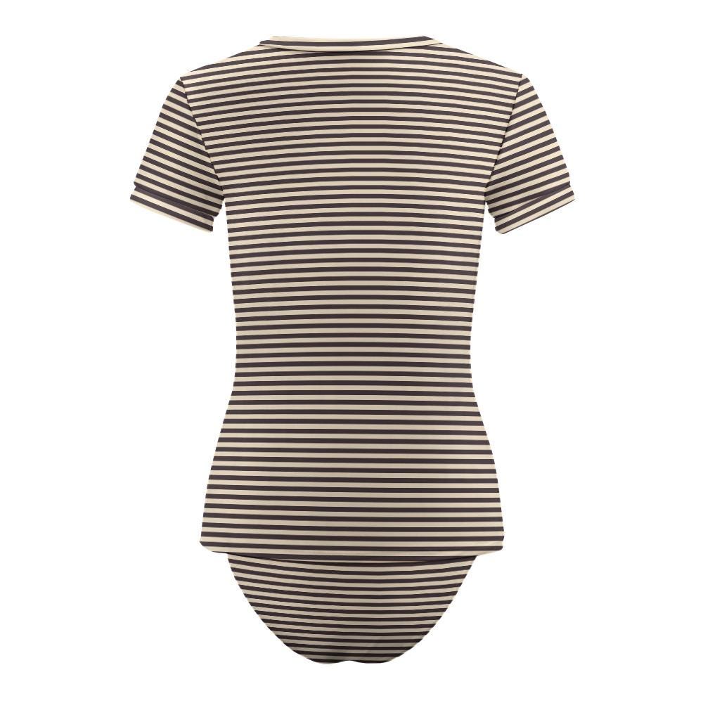 Chic Minimalist Tankini – Stylish Short-Sleeve Rash-Guard Swim-Top & Briefs Swimsuit | Vintage Stripes