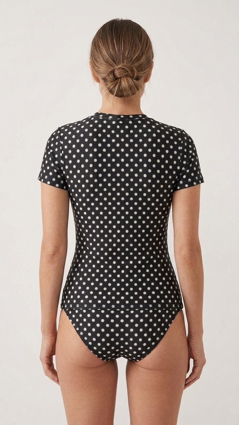 Chic Minimalist Tankini – Stylish Short-Sleeve Rash-Guard Swim-Top & Briefs Swimsuit | Vintage Polka Dot