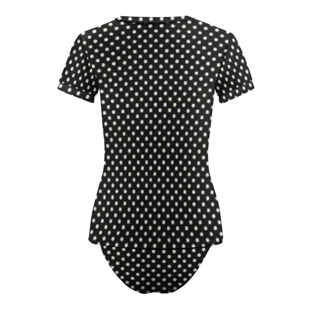 Chic Minimalist Tankini – Stylish Short-Sleeve Rash-Guard Swim-Top & Briefs Swimsuit | Vintage Polka Dot