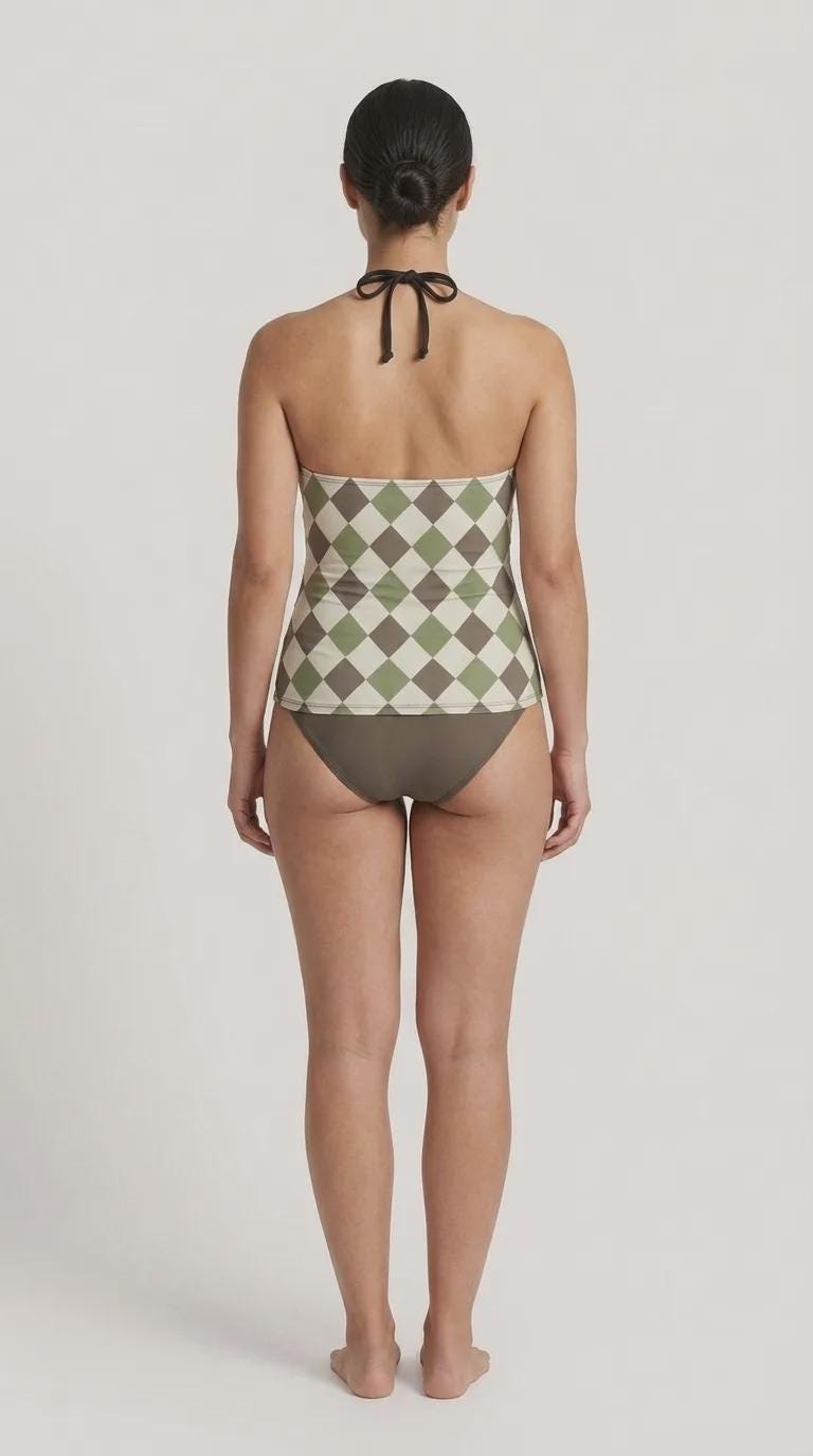 Retro Chic Classic Active Split Surf Tankini Swimsuit - Earthy Harlequin