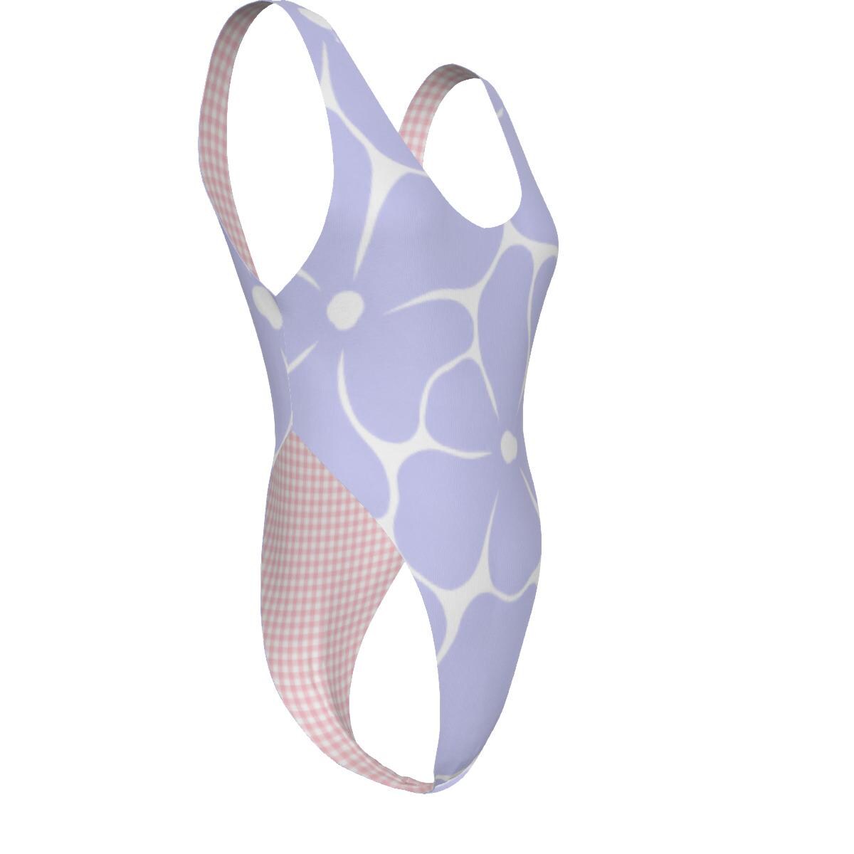 Classic One-Piece Swimsuit – Cheeky High-Leg, Flattering Cut – Retro Violet Florals