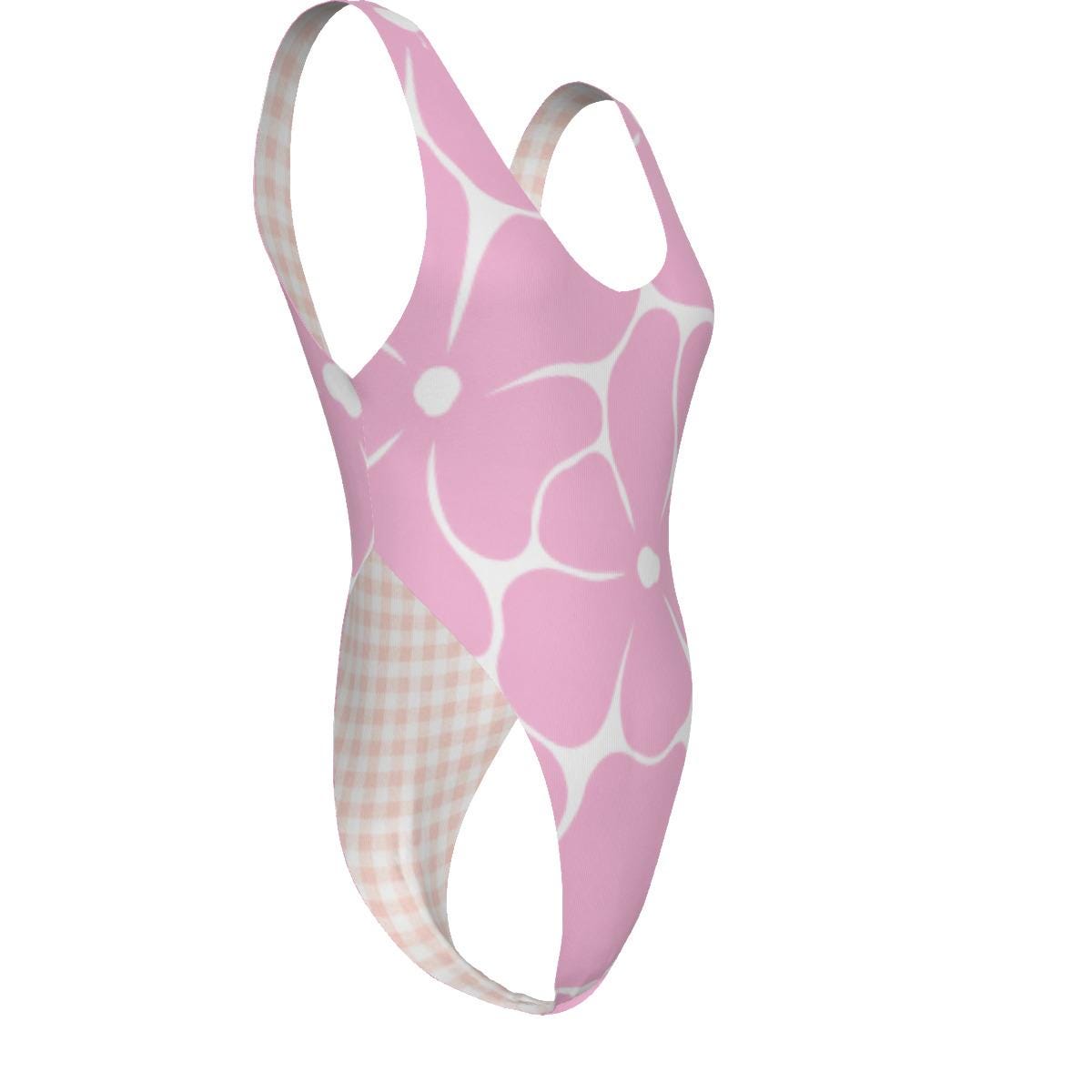 Classic One-Piece Swimsuit – Cheeky High-Leg, Flattering Cut – Retro Pink Florals