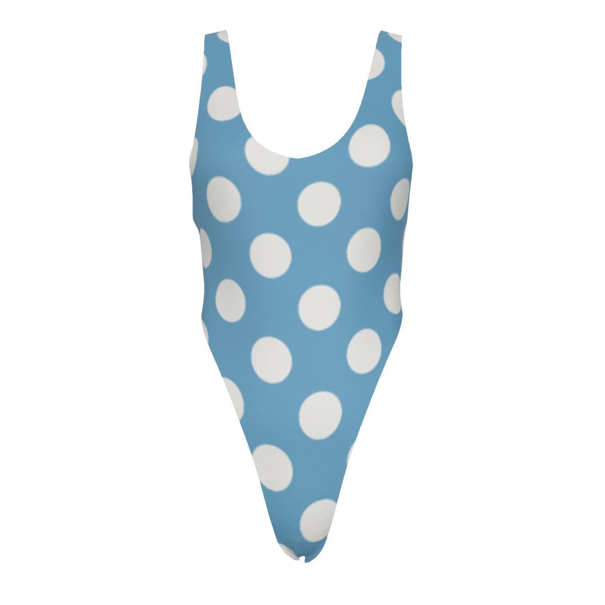 Polka Dot One-Piece Swimsuit – Cheeky High-Leg, Flattering Cut – Blue