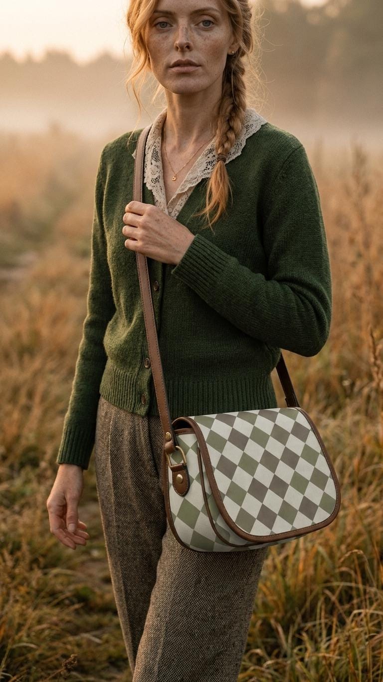 Vintage Saddle Crossbody Bag, Retro Boho Shoulder Purse - Harlequin