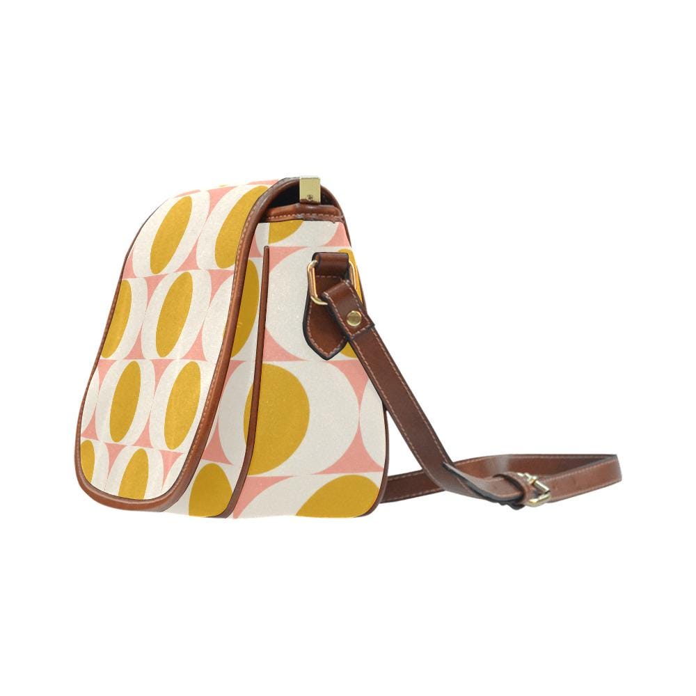Vintage Saddle Crossbody Bag, Retro Boho Shoulder Purse - Mid-Century Mod Pattern