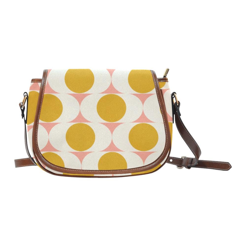 Vintage Saddle Crossbody Bag, Retro Boho Shoulder Purse - Mid-Century Mod Pattern