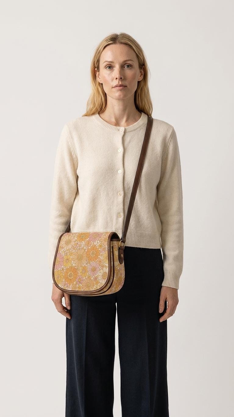 Vintage Saddle Crossbody Bag, Retro Boho Shoulder Purse - Faded 1970s Memories