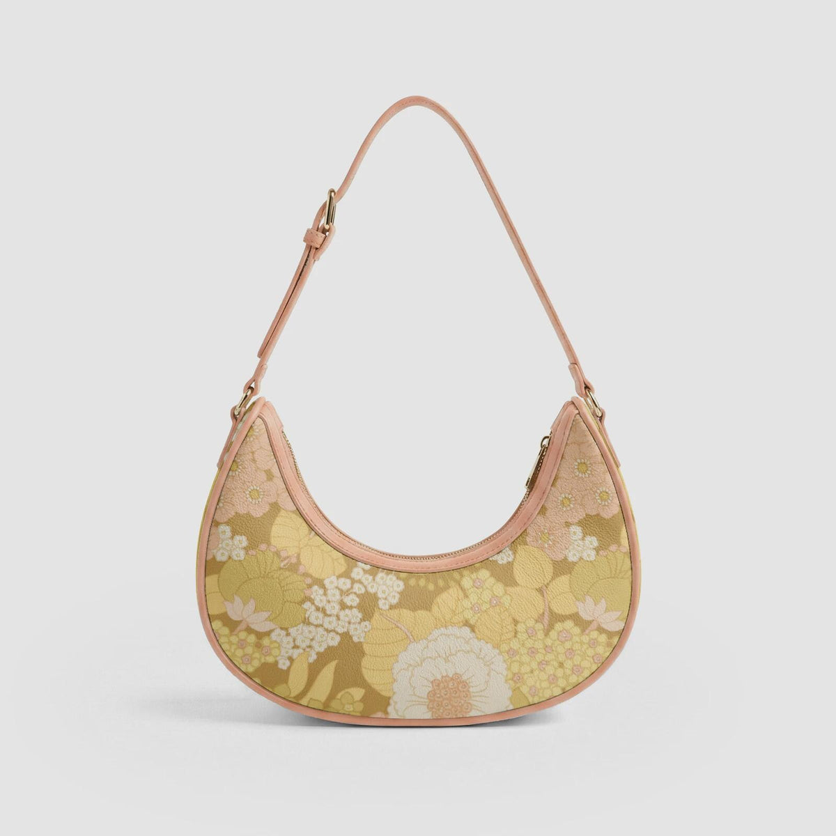 Retro Boho Crescent Underarm Bag - Faded 1970s Memories - Peach