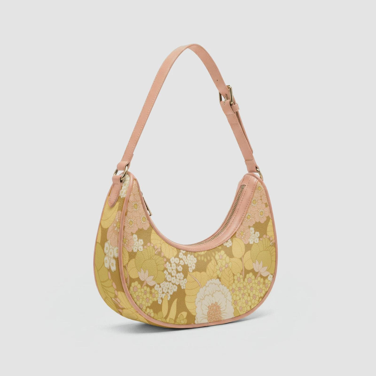 Retro Boho Crescent Underarm Bag - Faded 1970s Memories - Peach