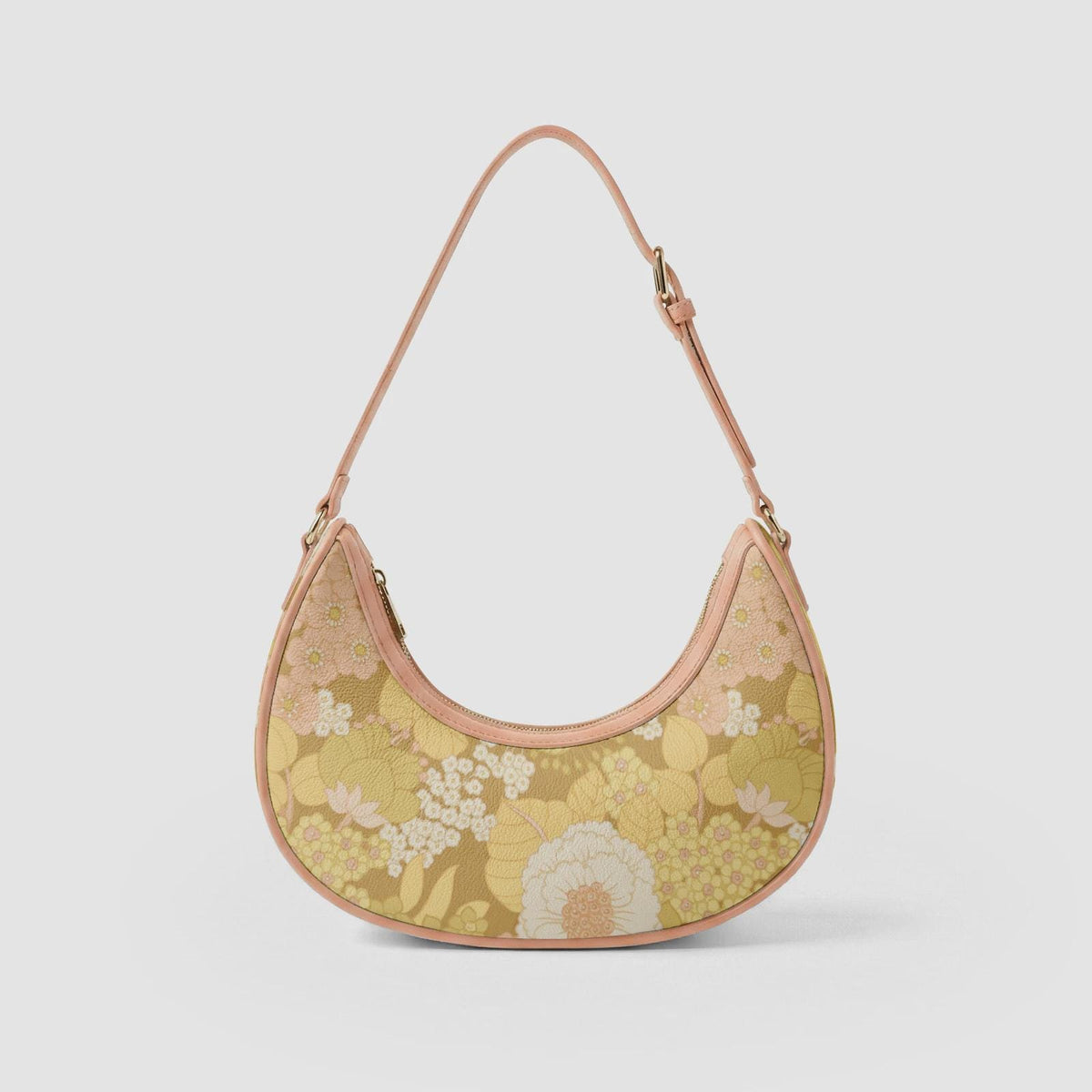 Retro Boho Crescent Underarm Bag - Faded 1970s Memories - Peach