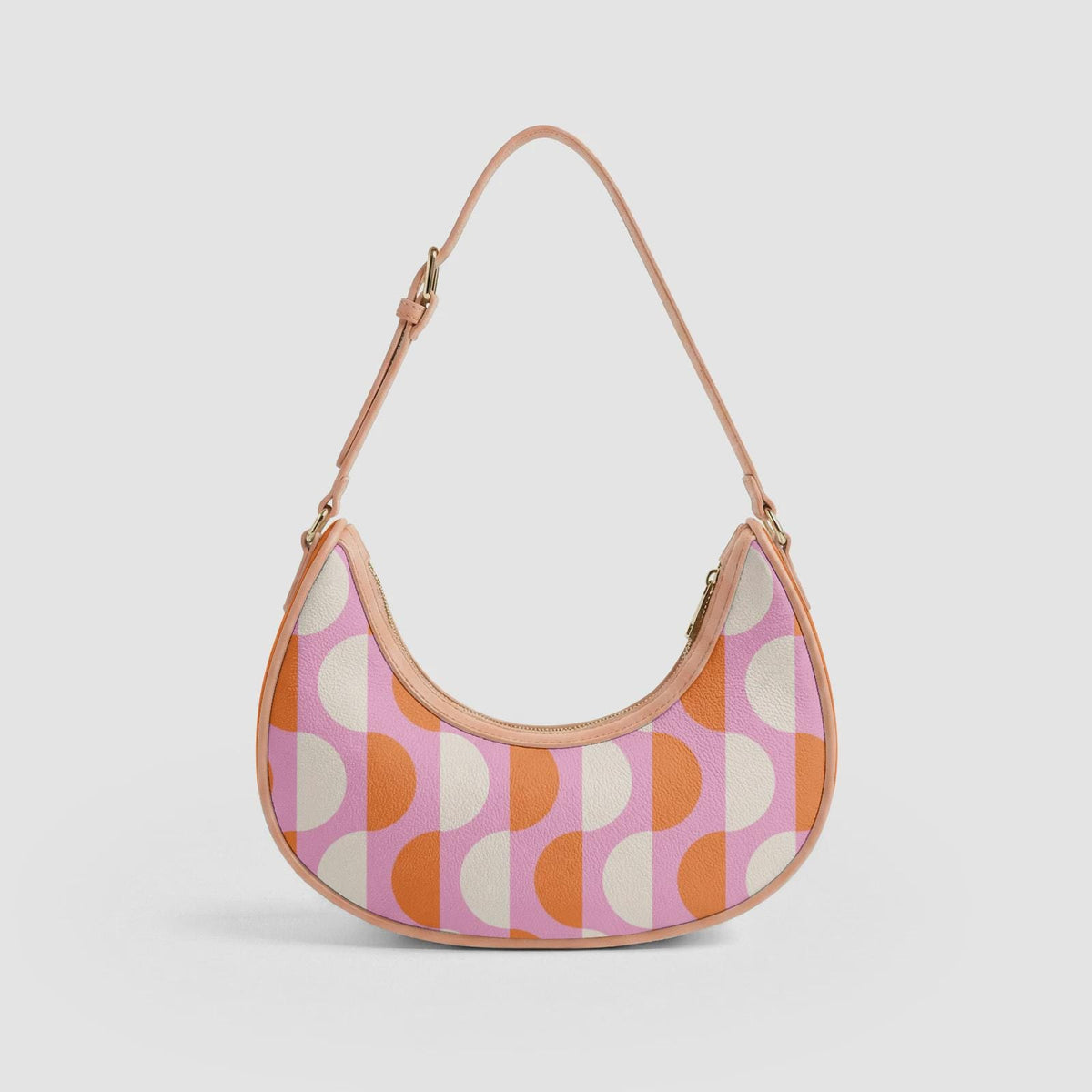 Retro Boho Crescent Underarm Bag - Mid-Century Groovy Pattern - Peach