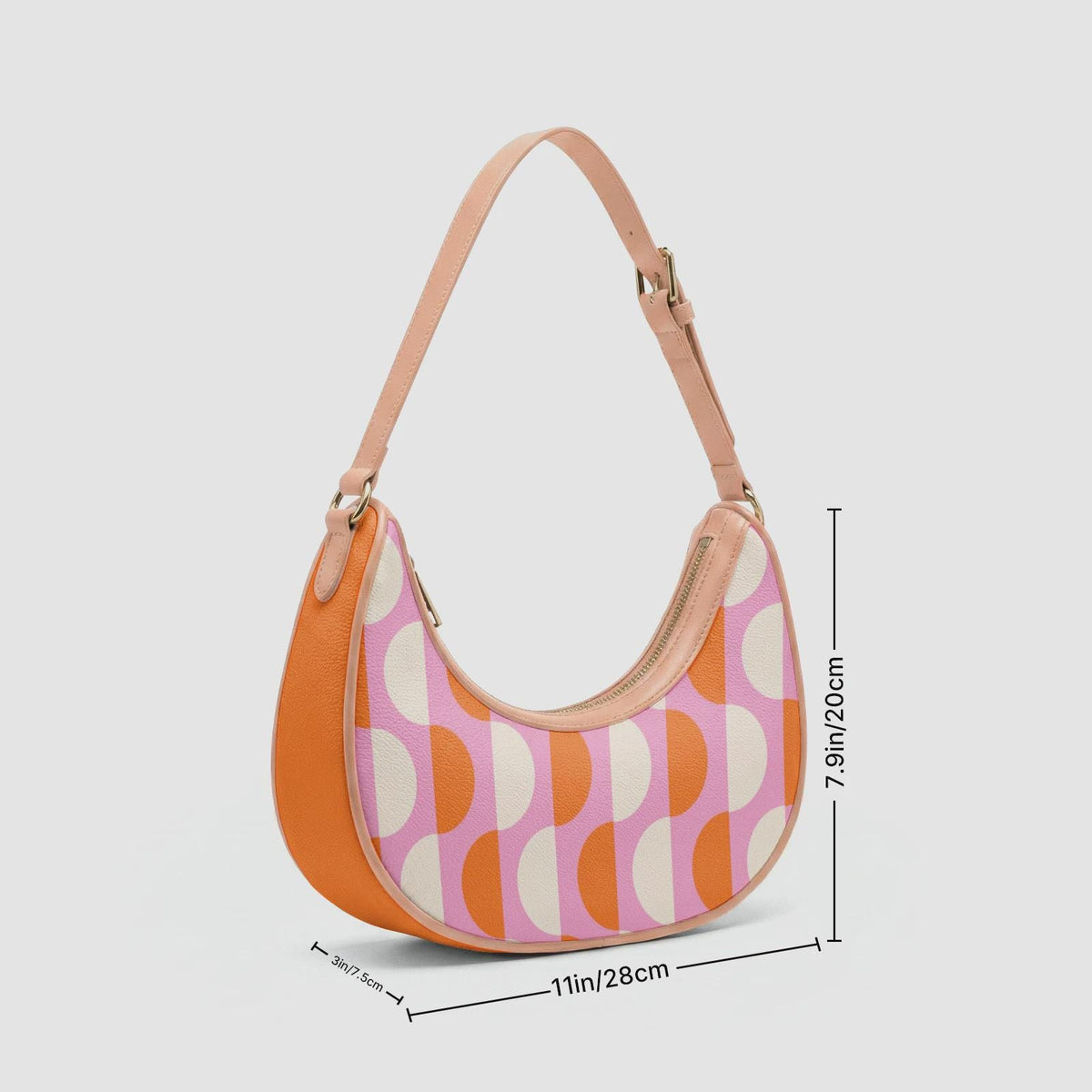 Retro Boho Crescent Underarm Bag - Mid-Century Groovy Pattern - Peach