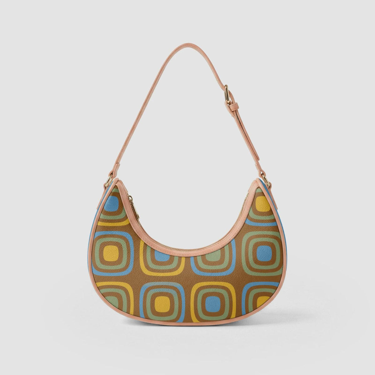 Retro Boho Crescent Underarm Bag - Mid-Century Blobs - Peach or Black Details
