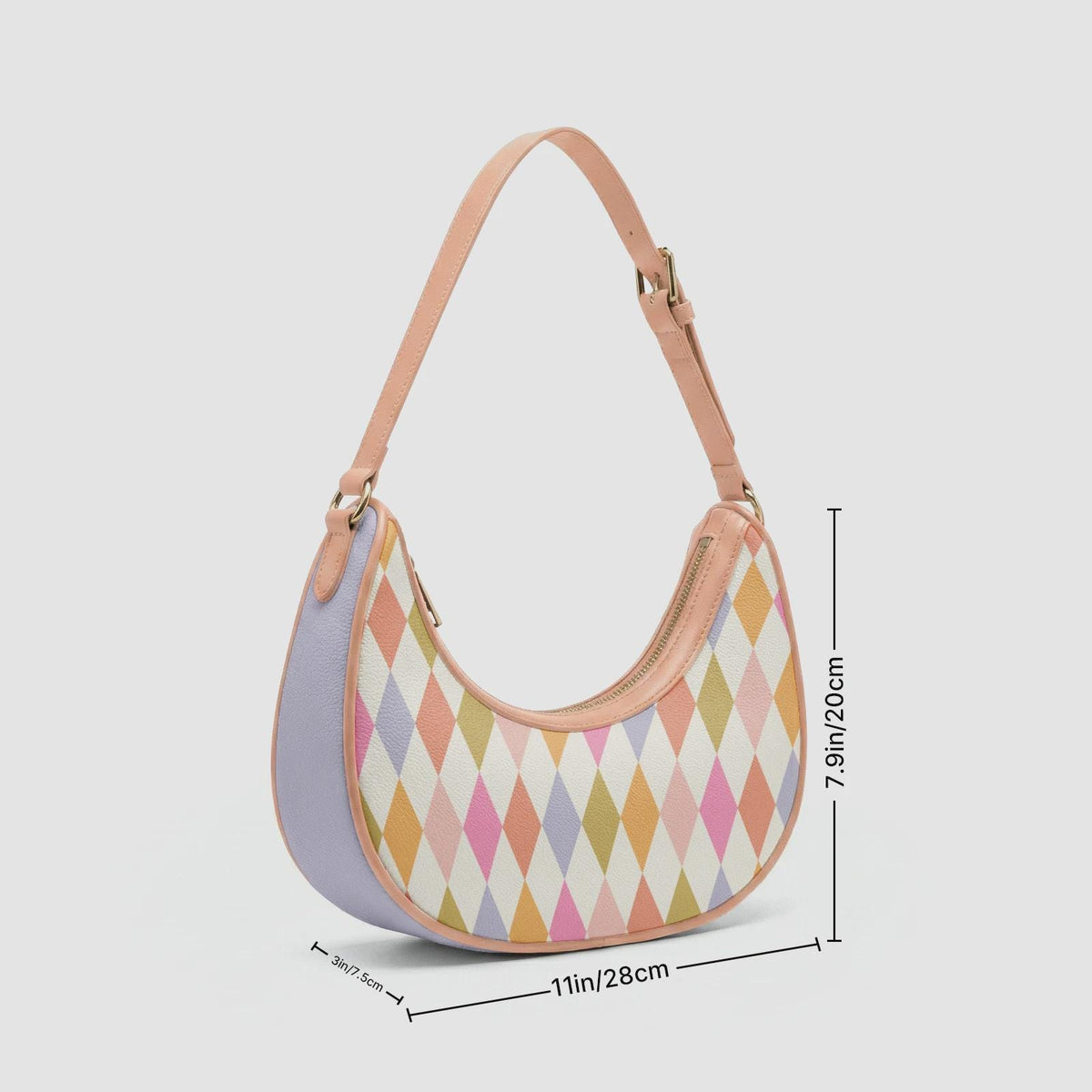 Retro Boho Crescent Underarm Bag - Mid-Century Delicate Argyle - Peach Details